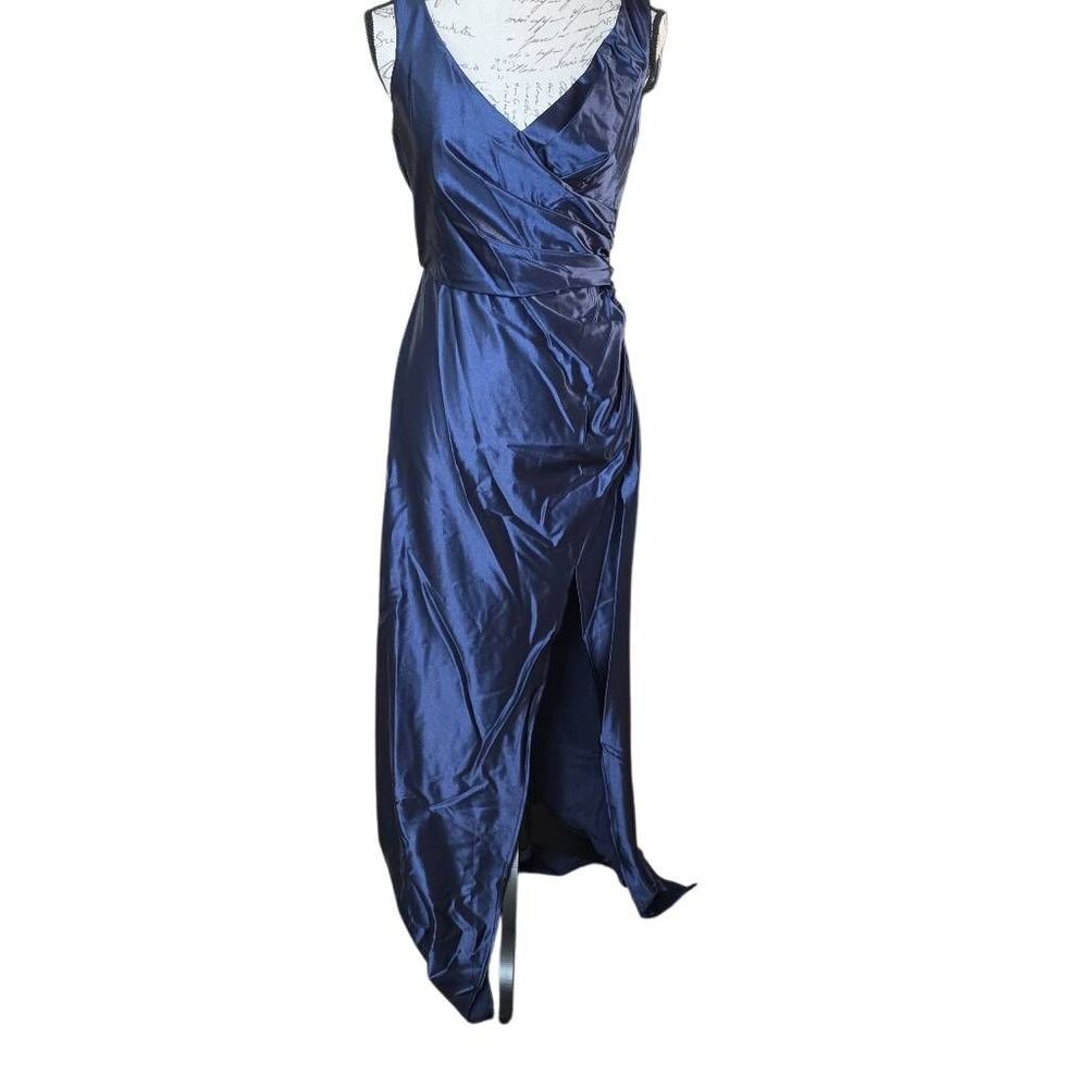 David's Bridal Women's Size 8 Navy Marine Sculpting Satin Tank Cowl Back Dress